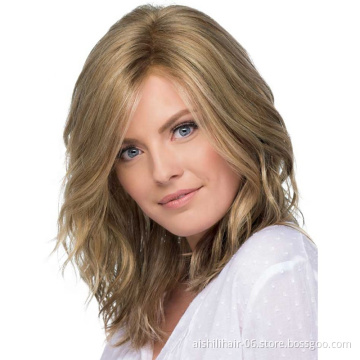 Aishili  blonde wig of a  blonde with a long wig naturally rolled up as a fashionable woman
